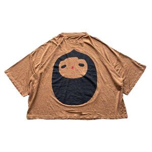 youngchickenpox Doji Oversized T-shirt in tan with black print NWOT